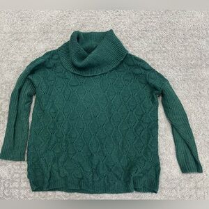 Women’s size, large jewel, toned, green cow neck sweater by Esmeralda